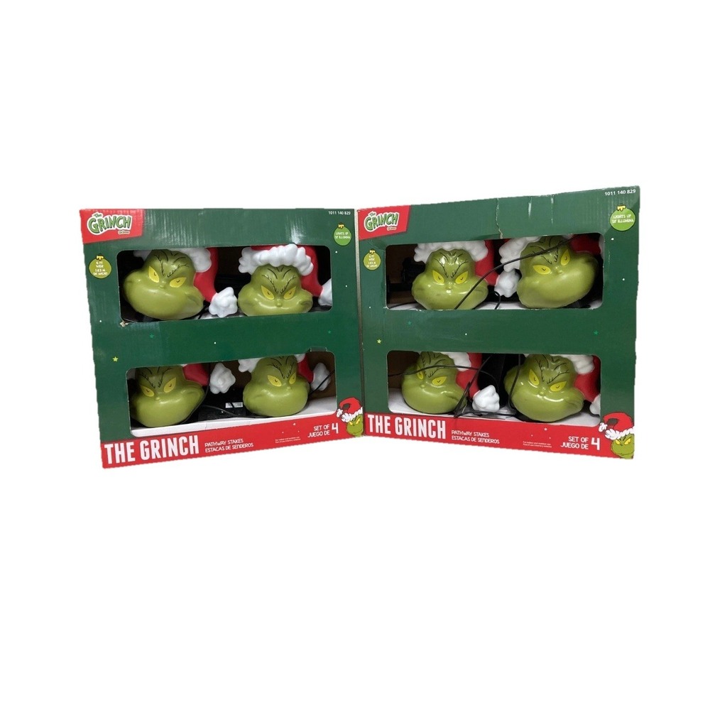 Lot 2 The Grinch Pathway Stakes Christmas Lights Set of 4 Each Dr Seuss Decor